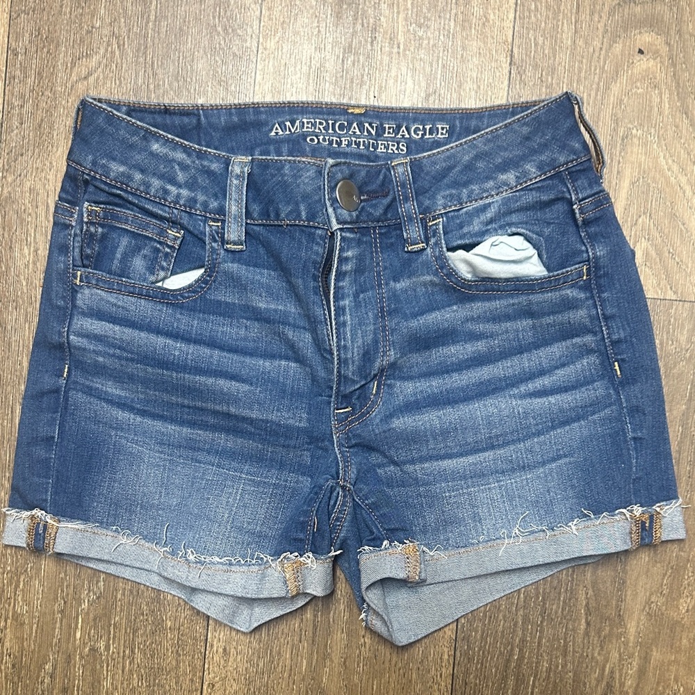 American Eagle Outfitters Women's Distressed Blue Jean Shorts